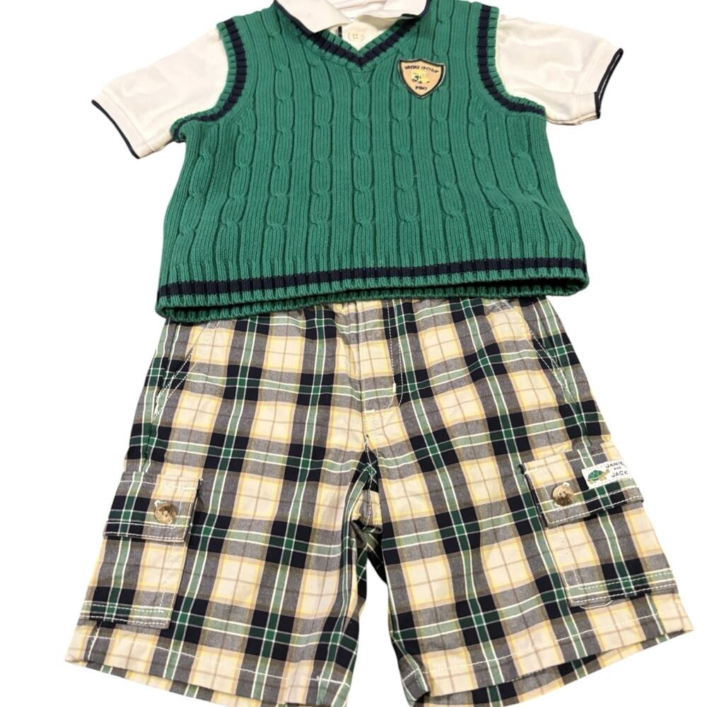 NWT Janie and Jack 2T  Plaid Shorts and Sweater Vest Golf Outfit